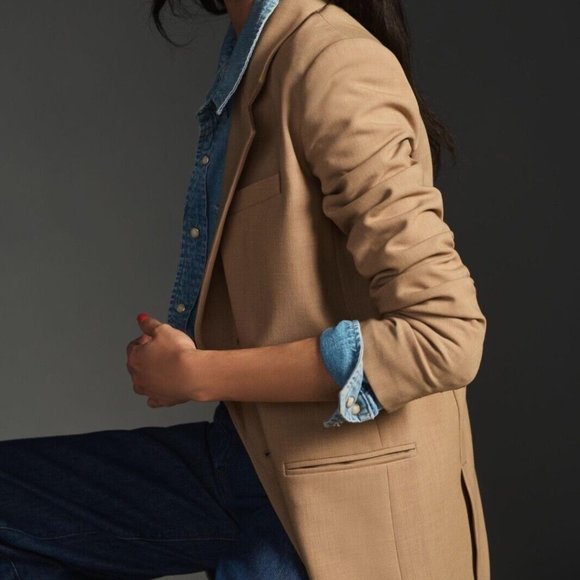 Anthropologie Maeve 8 NWT Double-Breasted Blazer Jacket Coat Beige New - Picture 6 of 11